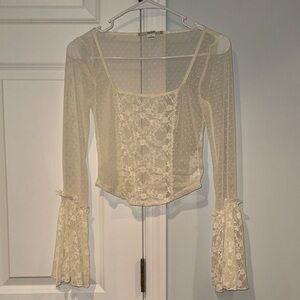 Kimchi Blue Cream Sheer Lace Bell Sleeve Top